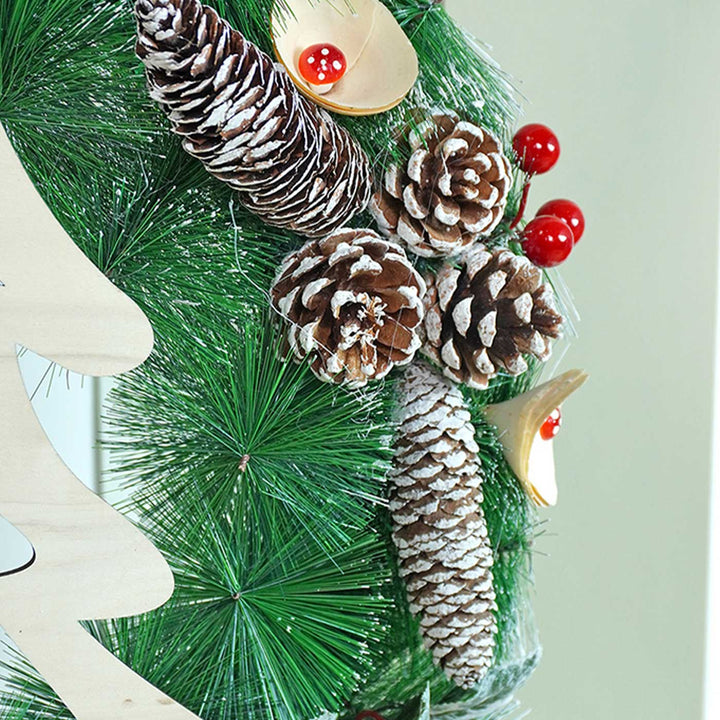 Xmas Tree With Pinecones Berries & Mushroom Buds Wreath For Christmas Wall Decoration