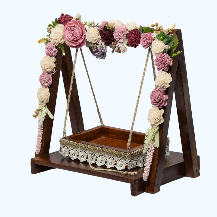 Handmade Pink Wooden Shola Flower Kanha Jhula