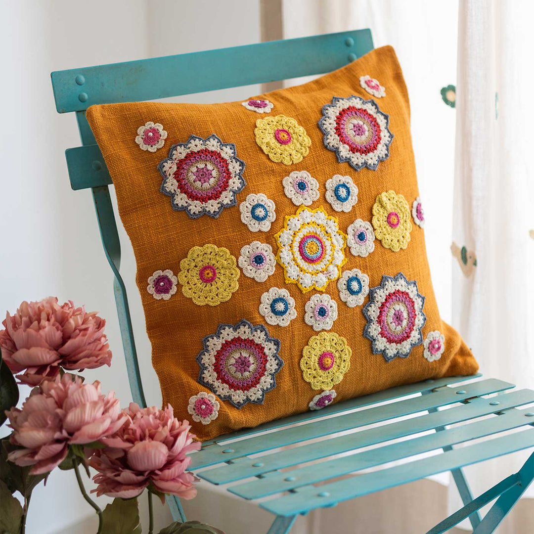 Handmade Prakriti Mustard Mandalas Cushion Cover | 16 inch