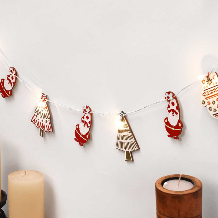 Decorative Pine Wood Santa & Gloves & Tree Fairy Light