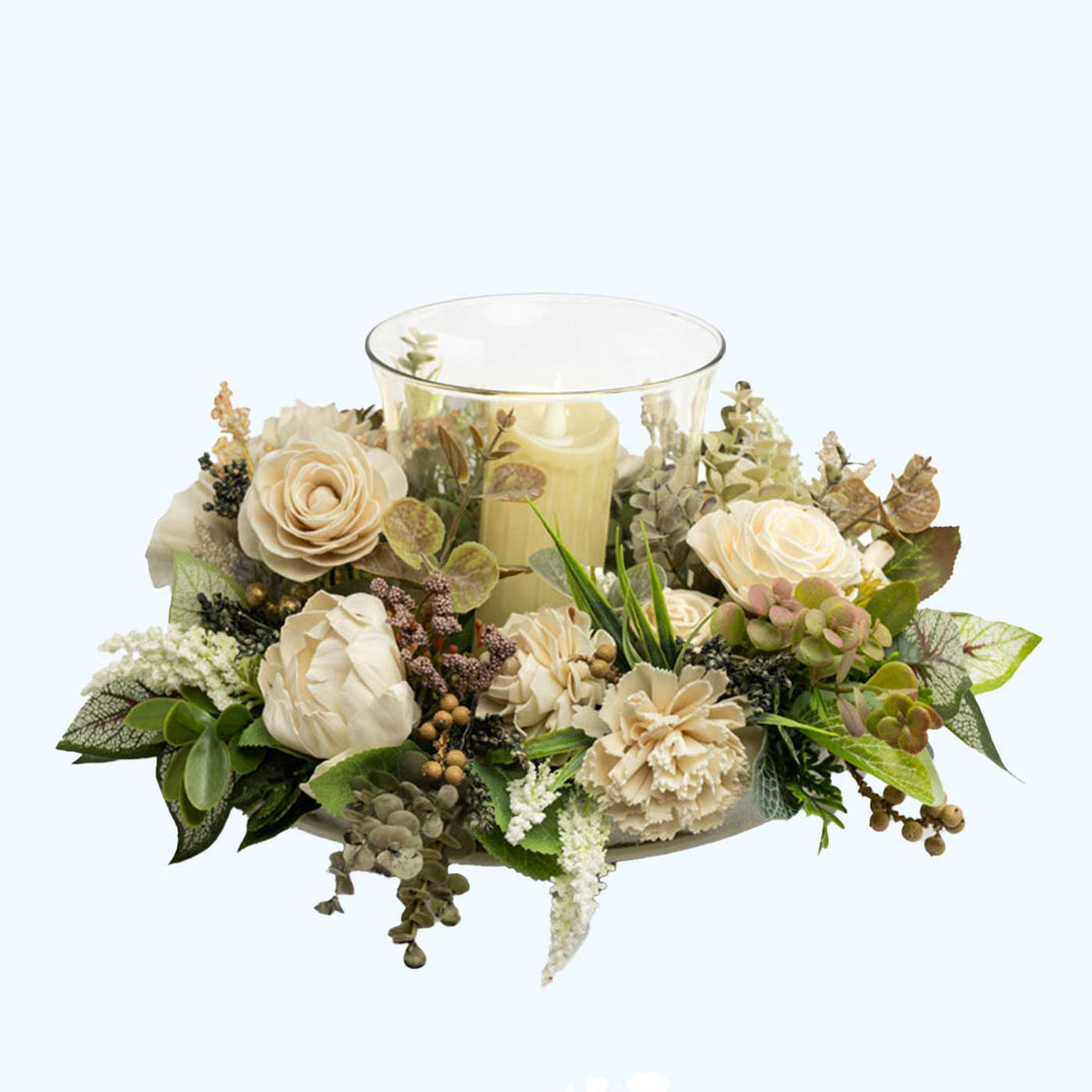 Handmade Luminous Bloom Shola Flower Centerpiece With Candle Holder