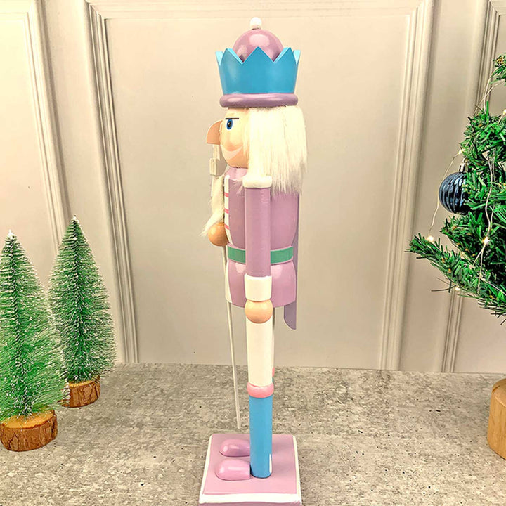 Pastel Purple Candycane Nutcracker Self-Standing Wooden Decor For Christmas Table Decoration