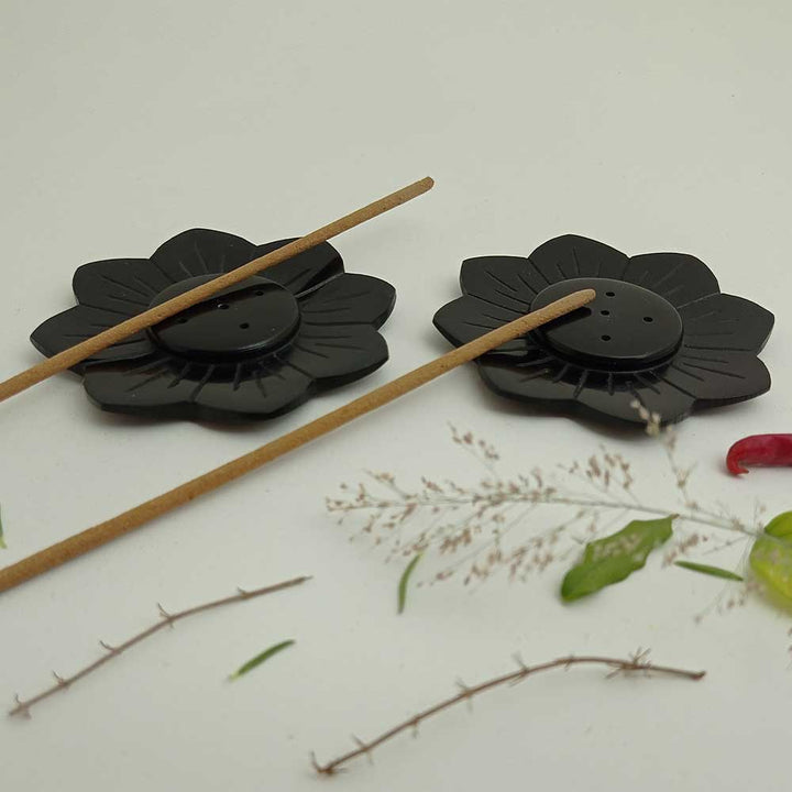 Handmade Handmade Black Tin Simple Soapstone Incense Stick Holder | Set Of 2