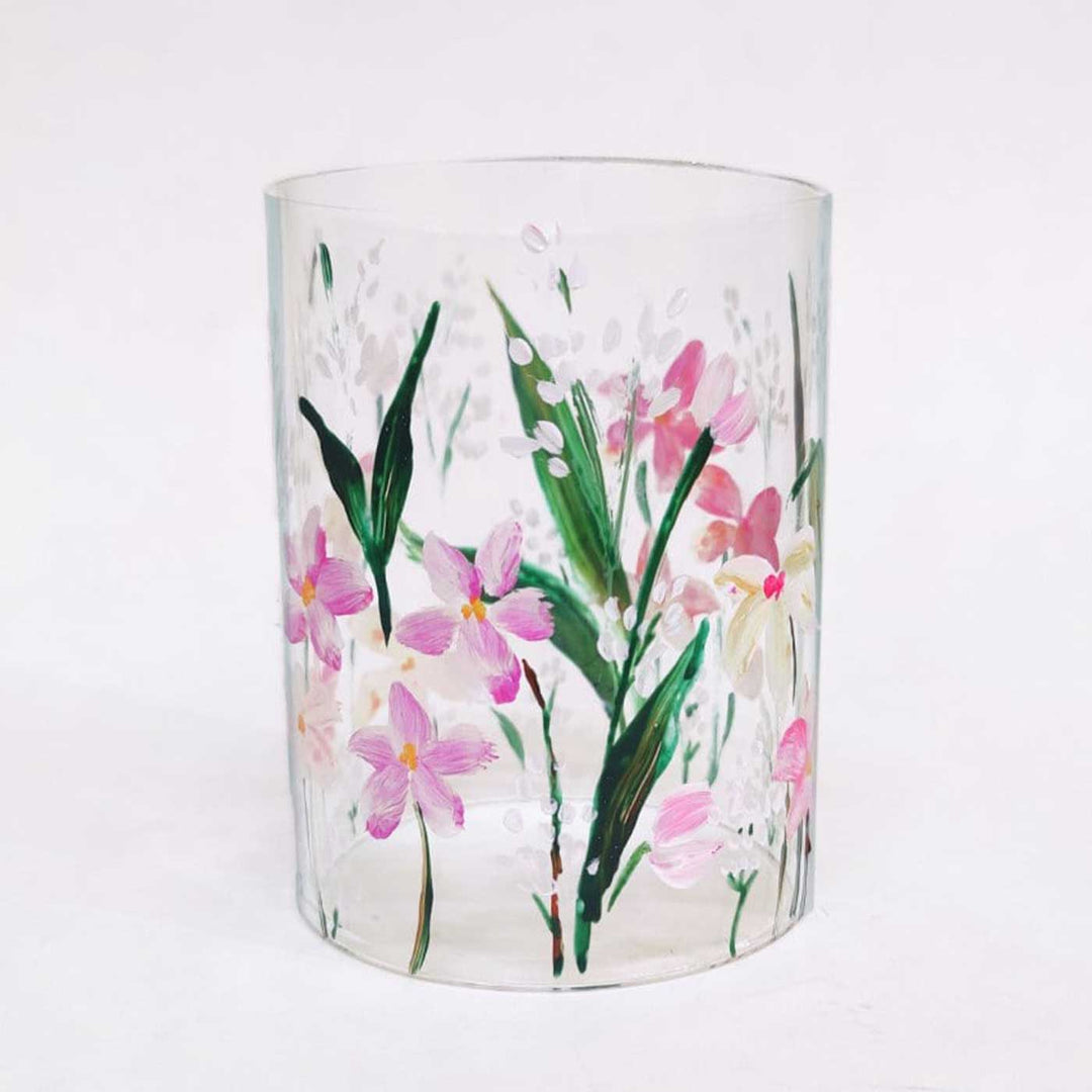 Hand Painted Floral Glass Candle Holder