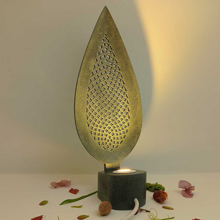 Handmade Grey Sina Jaali Work Soapstone Table Lamp