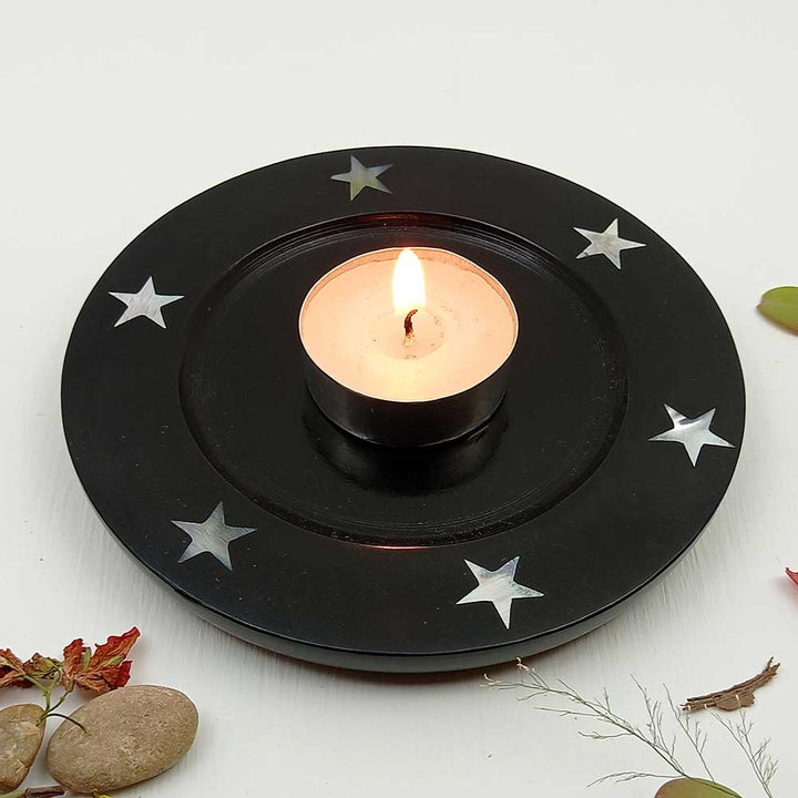 Handmade Black Ziya Inlay Stars Candle Holder