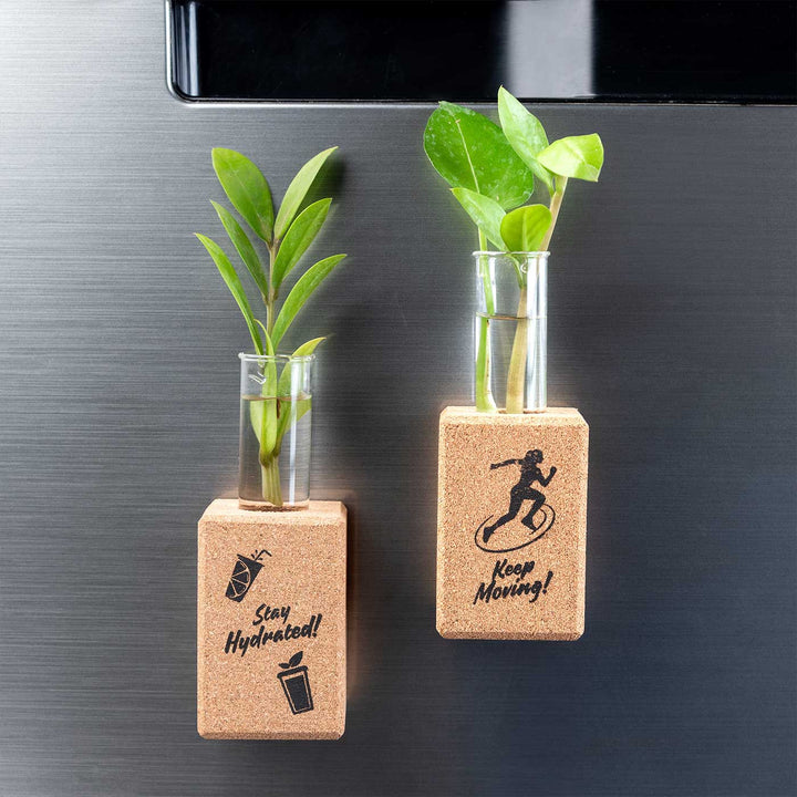 Handmade Stay Hydrated And Keep Moving Fridge Magnet Cork Planter | Set Of 2