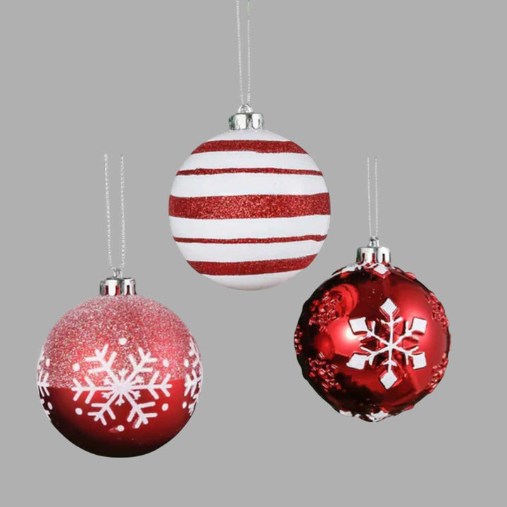 Red & White & Green Christmas Ball Ornaments For Decoration | Set of 16