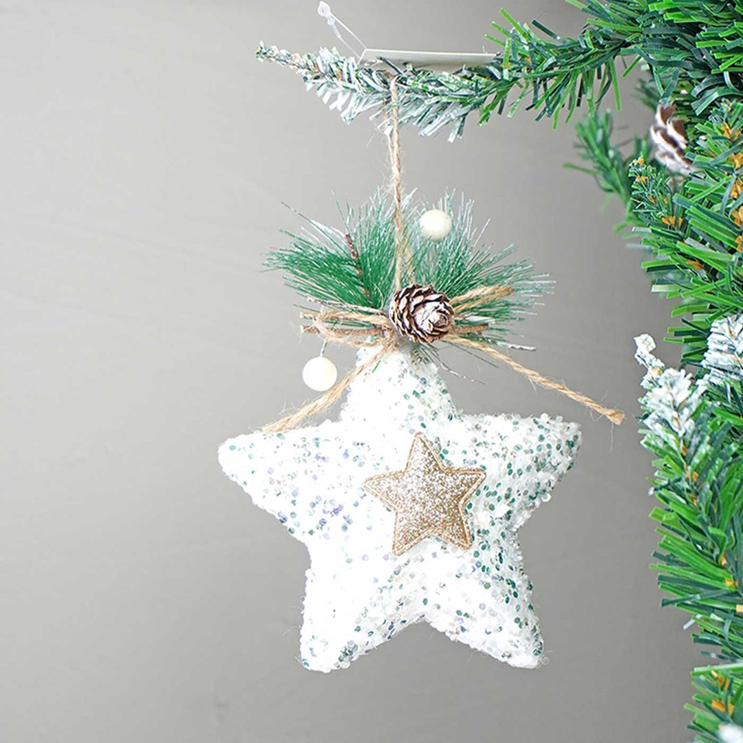 Handmade White Glitter Ornaments For Christmas Tree Decoration | Set Of 5