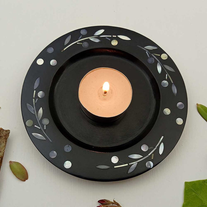 Handmade Black Fayruz Inlay Stem Work Candle Holder