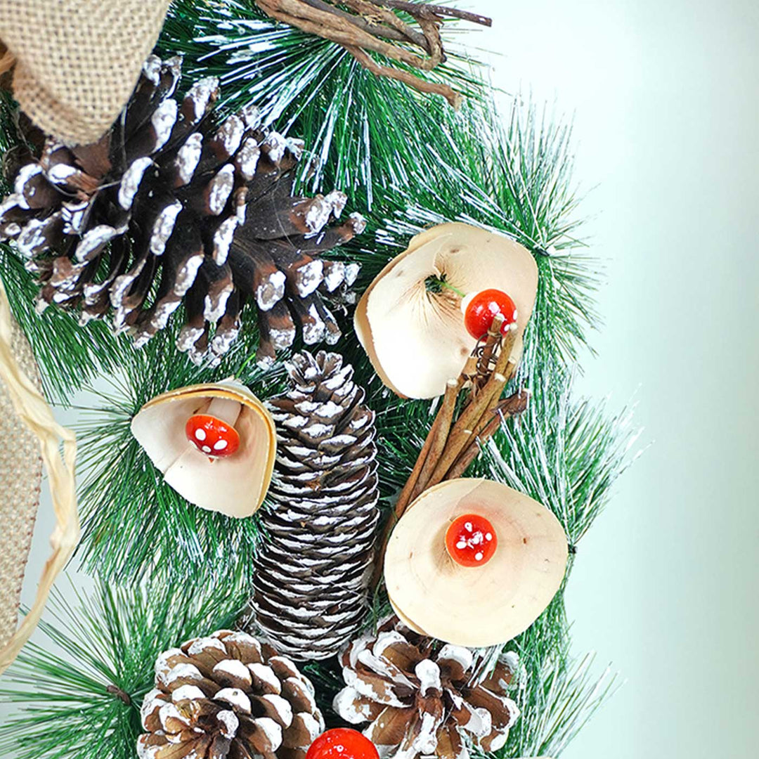 Mushroom Buds & Bushy Frosty Pinecone Wreath For Christmas Wall Decoration