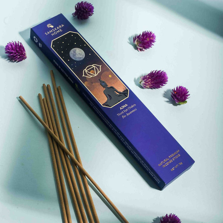 Handmade Ajna - Third Eye Chakra Natural Bamboo Free Incense Stick / Agarbatti | Set Of 15