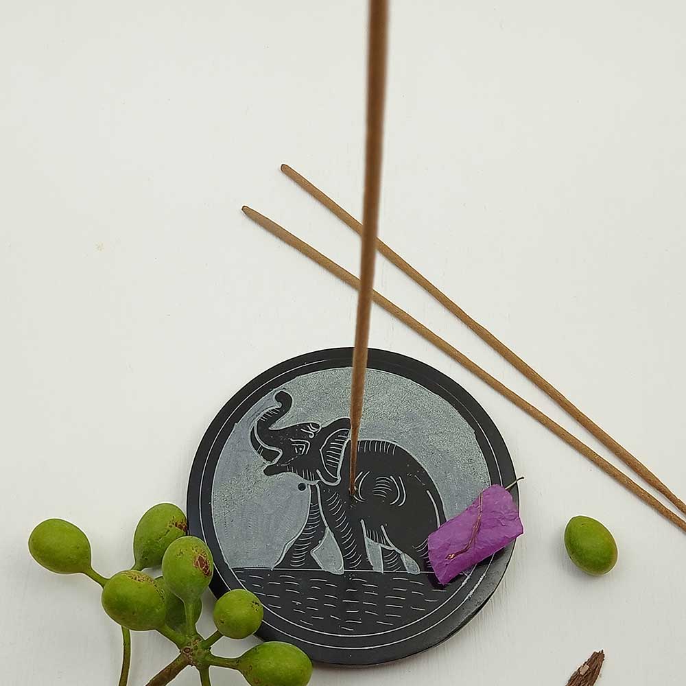 Handmade Black Izaan Elephant Soapstone Incense Stick Holder | Set of 2