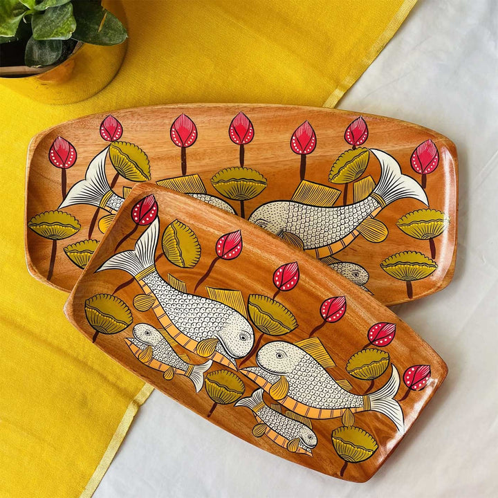 Hand-Painted Pattachitra Reva Wooden Tray