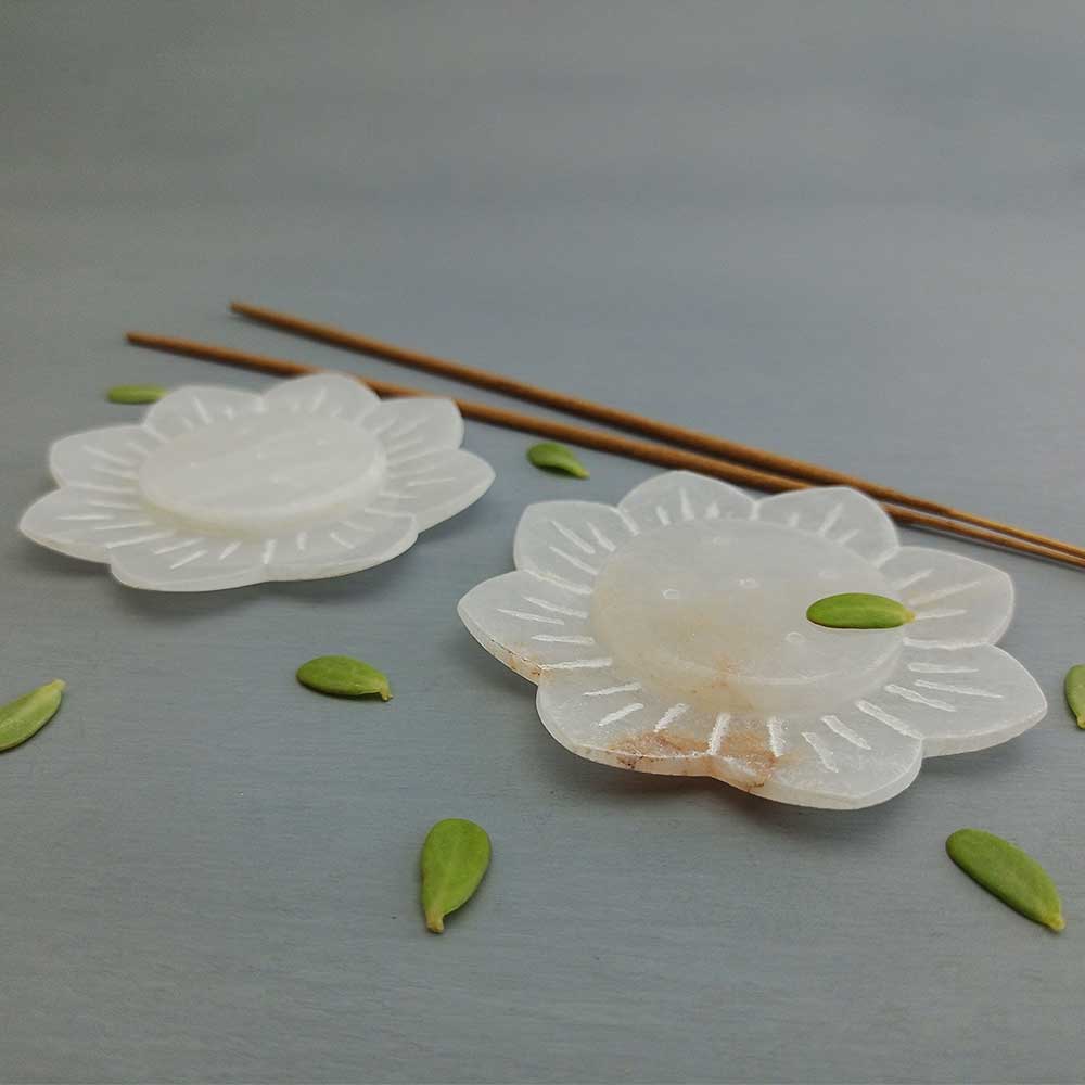 Handmade Handmade White Qays Artistic Alabaster Incense Stick Holder | Set Of 2