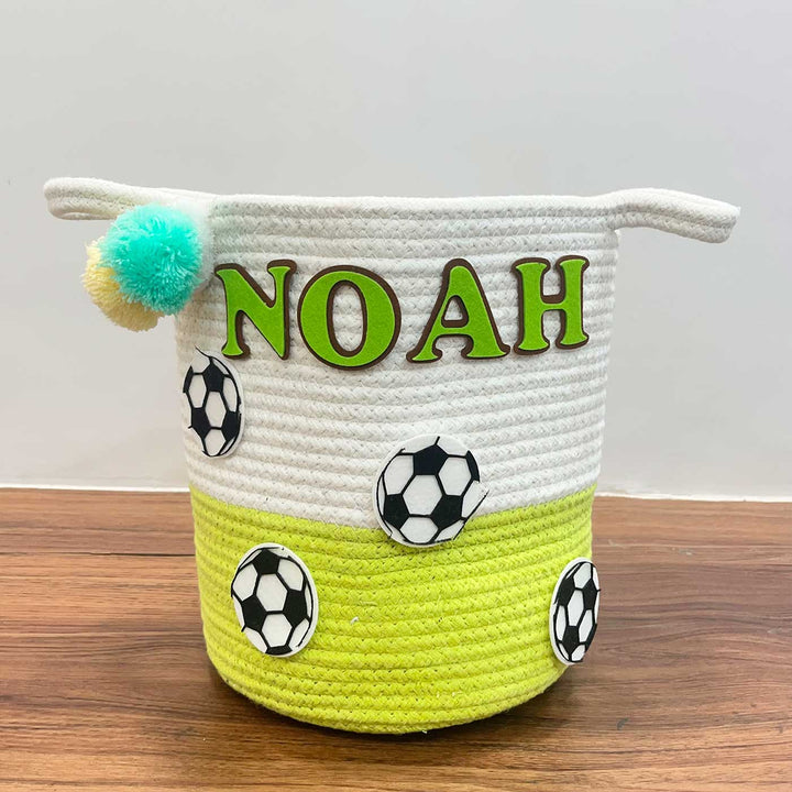 Personalized Handmade Football Frenzy Jute Basket For Kids