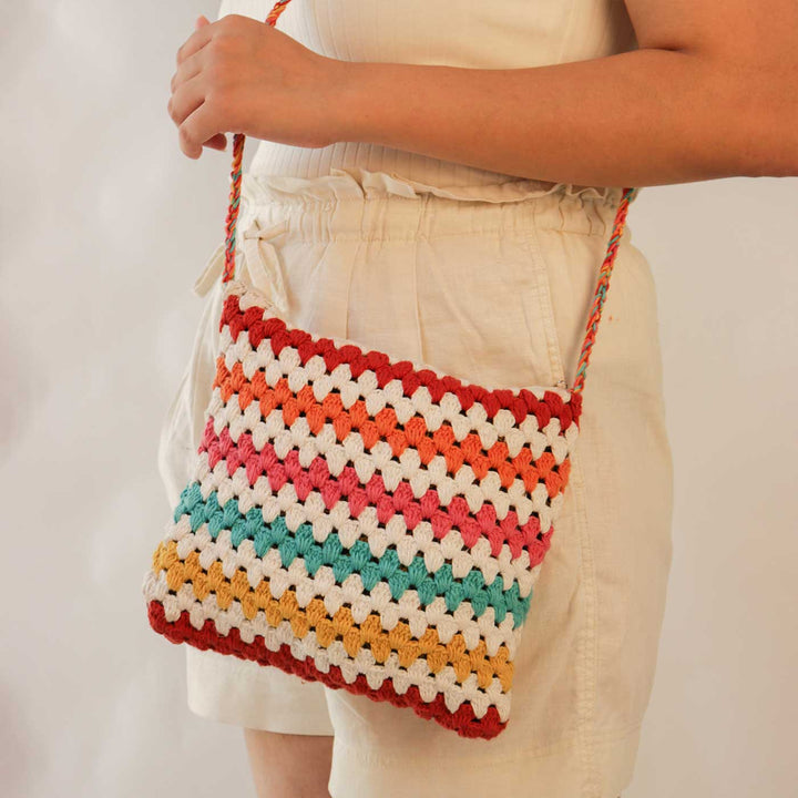 Handmade Crochet Striper Sling Bag