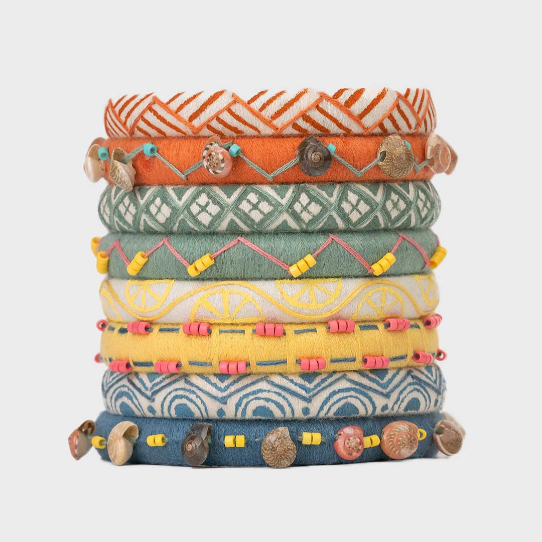 Pastel Handcrafted Nirvi Shell Embroidered Bangles | Set of 8