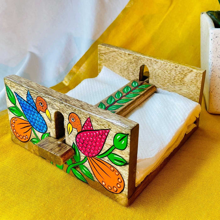 Hand-Painted Pattachitra Jugni Wooden Napkin Holder