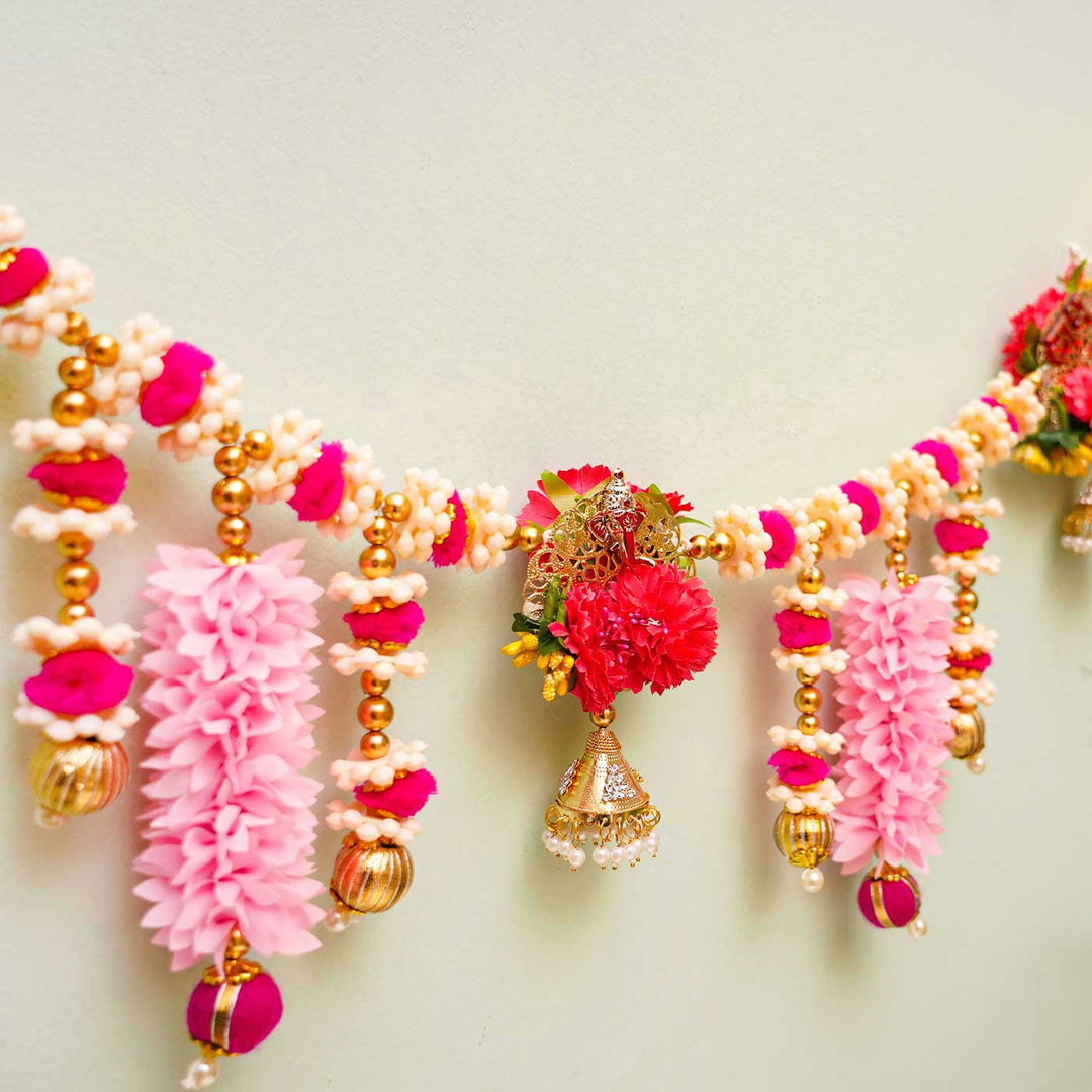 Handmade Festive Pink Gajra, Moti & Toran