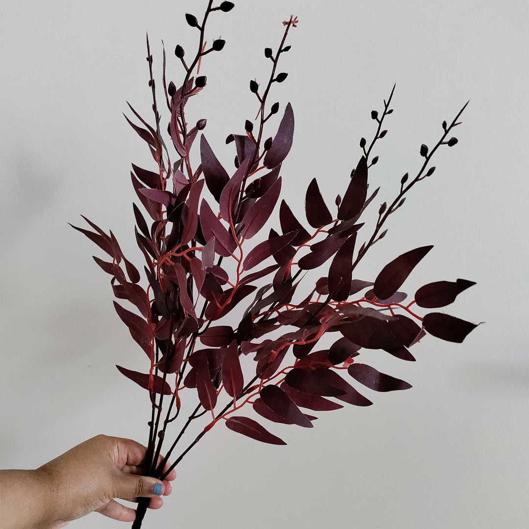 Handmade Carna Red Ruscus Leaves Sholapith Bunch | Set Of 3