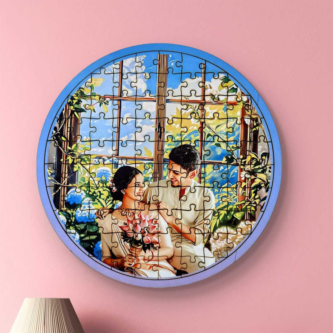 Photo Personalized Round Morning Bloom MDF Wood Puzzle