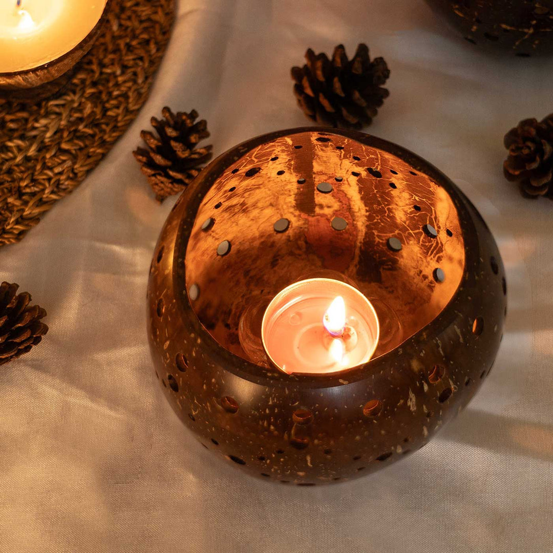 Festive Coconut Shell Tealight Holder