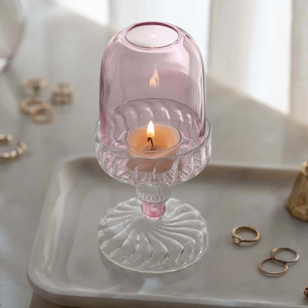 Handmade Pink Glass Fairy Lamp Tealight Holder