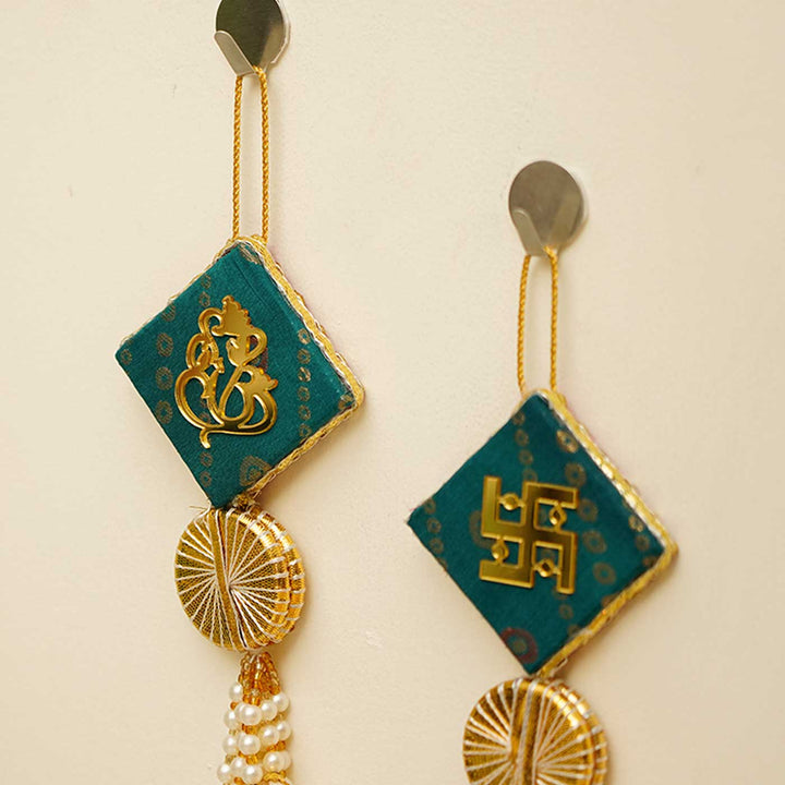 Handmade Reversible Square Shubh Labh Hanging | Set Of 2