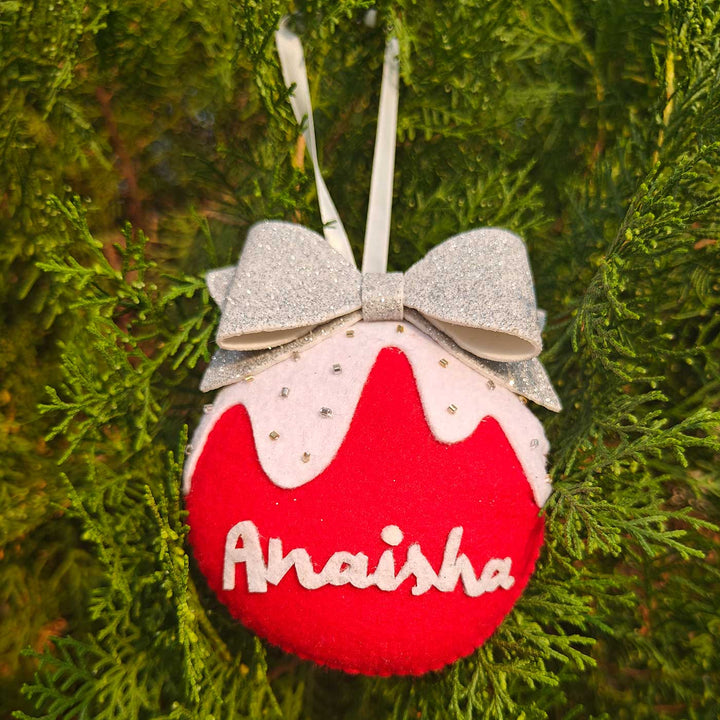 Personalized Ball With Bow Felt Ornament For Christmas Tree Decoration