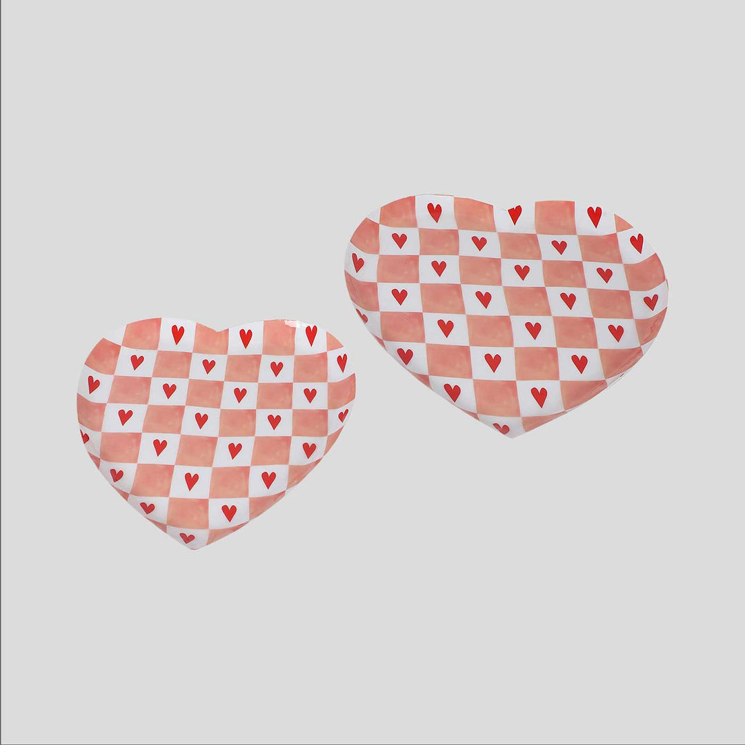 Handmade Pink Heart Shaped Metal Platter | Set Of 2