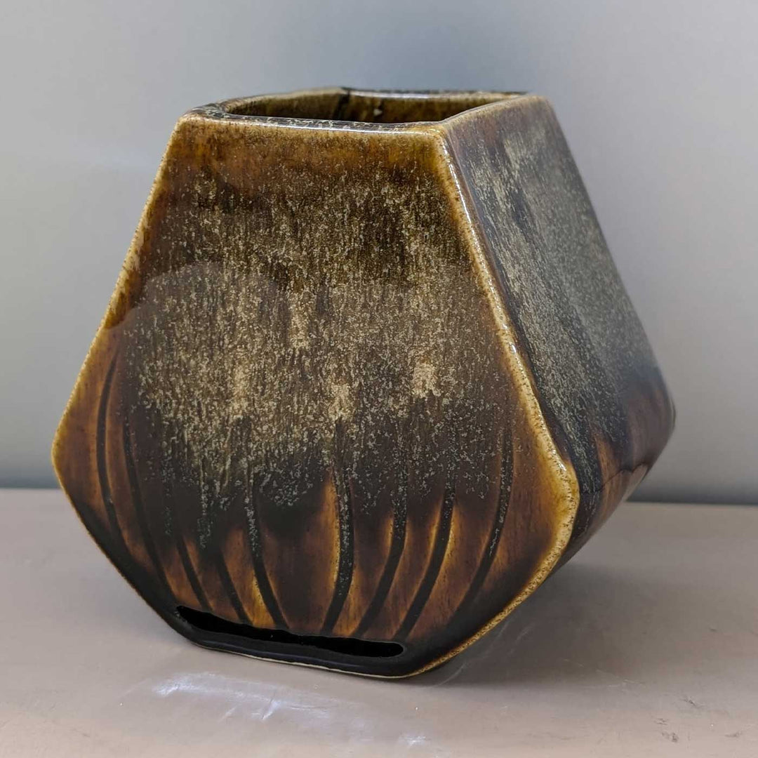 Hand-Painted Brown Mocha Ceramic Vase