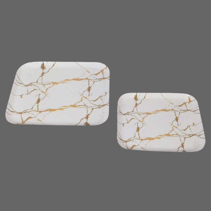 Handmade White & Gold Square Metal Platter | Set Of 2