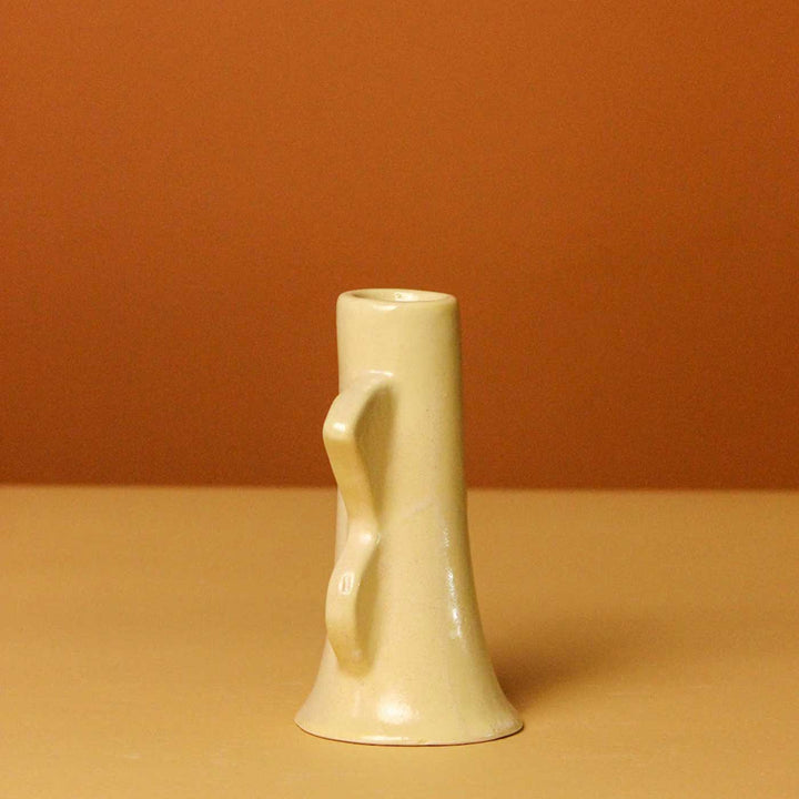 Handmade Beige Abstract Design Ceramic Candle Holder