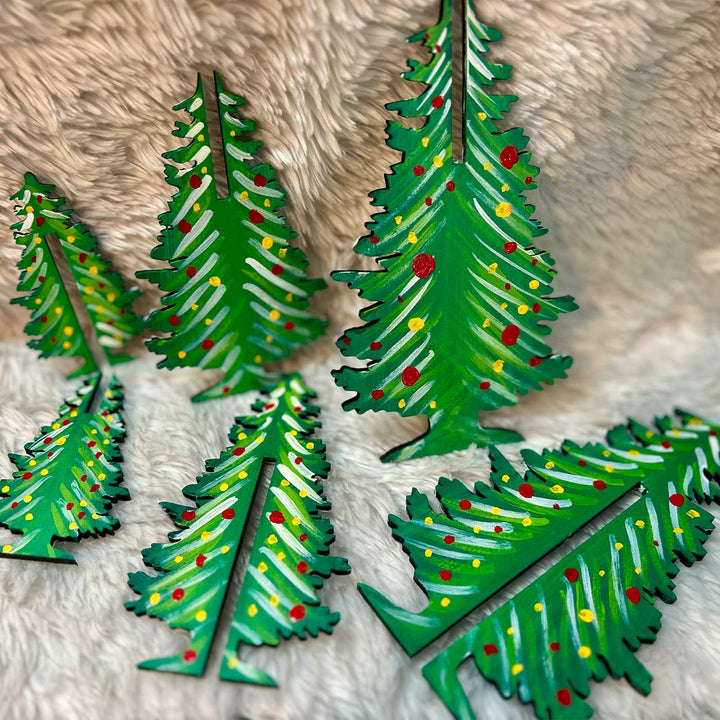 Hand-Painted Pine Tree Wooden Table Decor for Christmas Decoration | Set Of 3