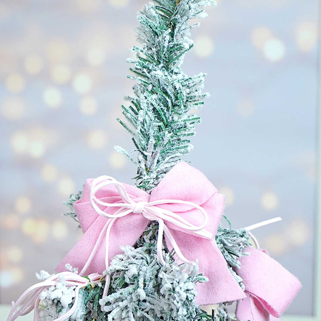 Pastel Pink Swirl Snowy Bushy Xmas Tree For Christmas Table Decoration