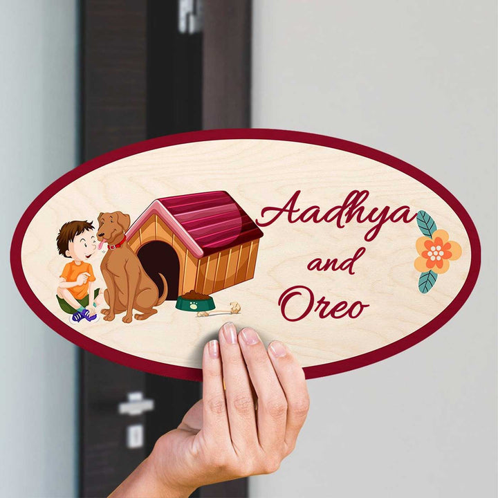 Printed Wooden Oval Character Nameplate For Pet Owners