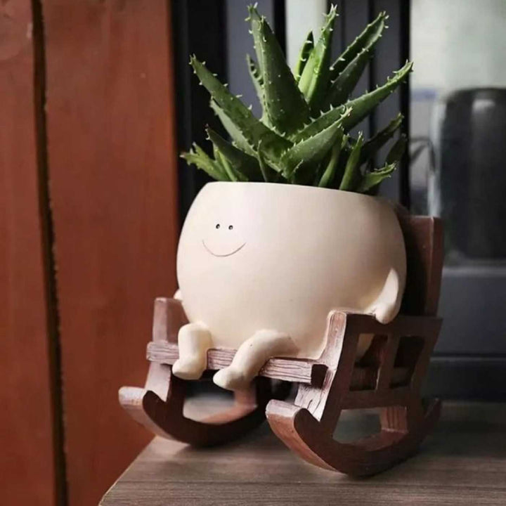 Smiley Resin Planter On Rocking Chair