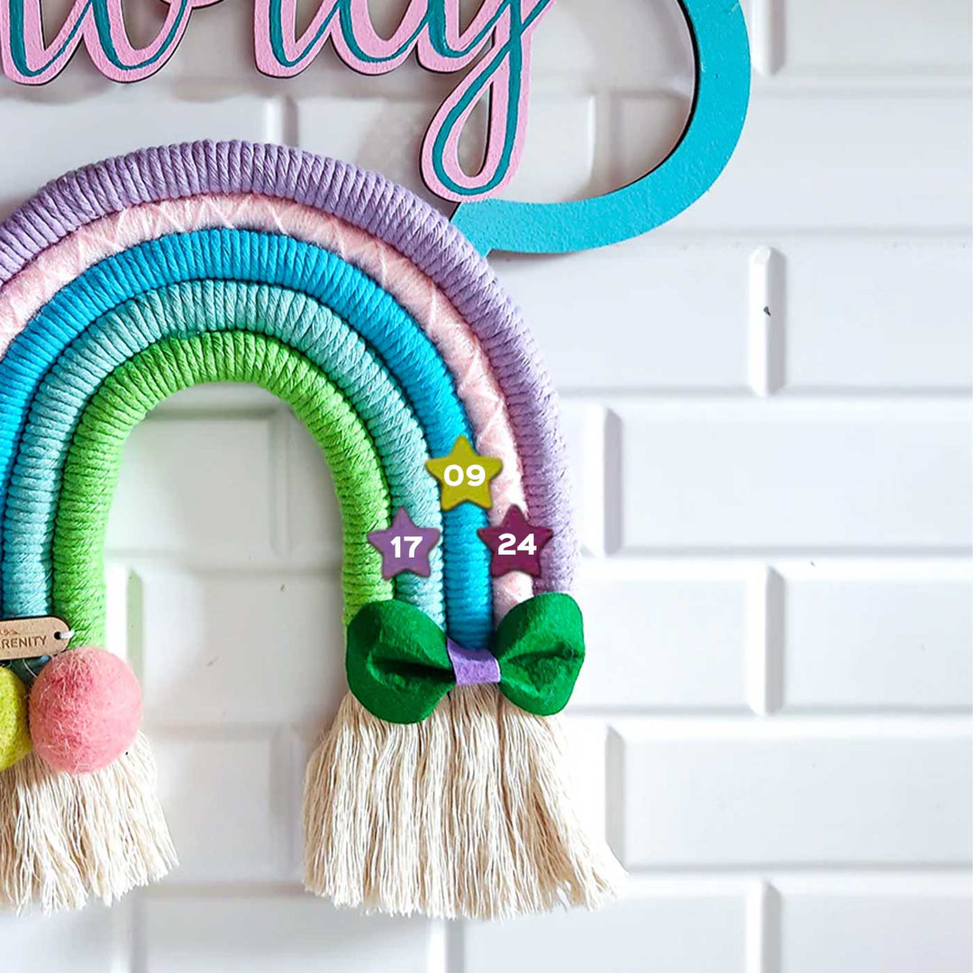 Macrame Cloud & Rainbow with Bow Personalized Kids' Nameplate