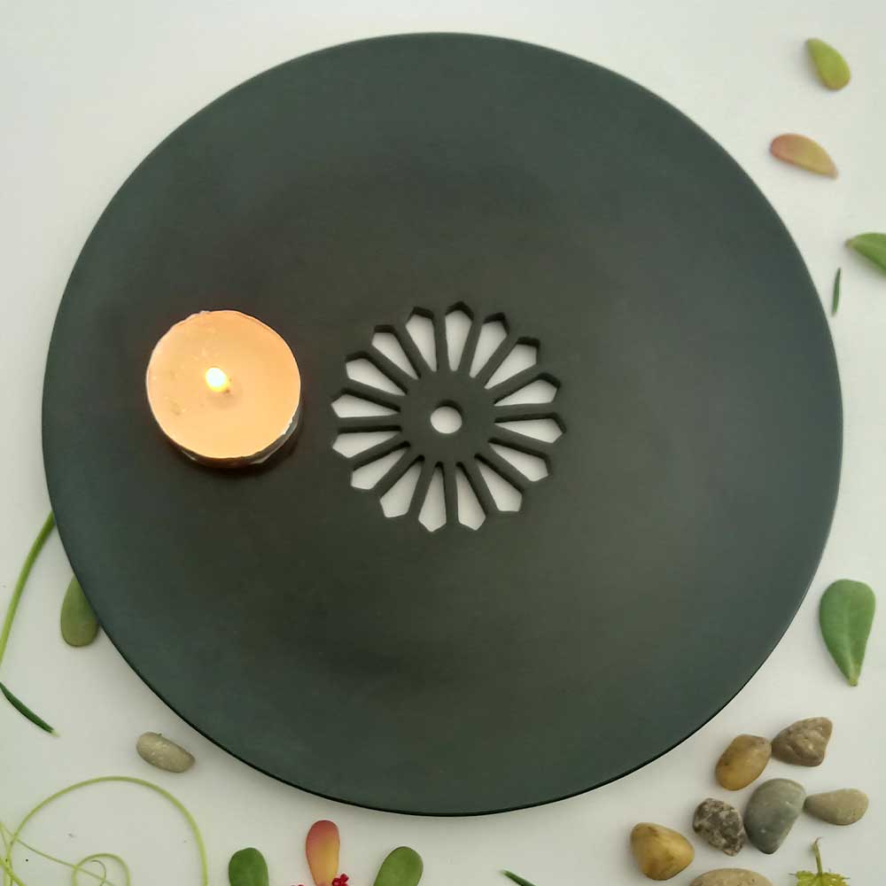 Handmade Black Zudora Chic Serving Plate Candle Holder