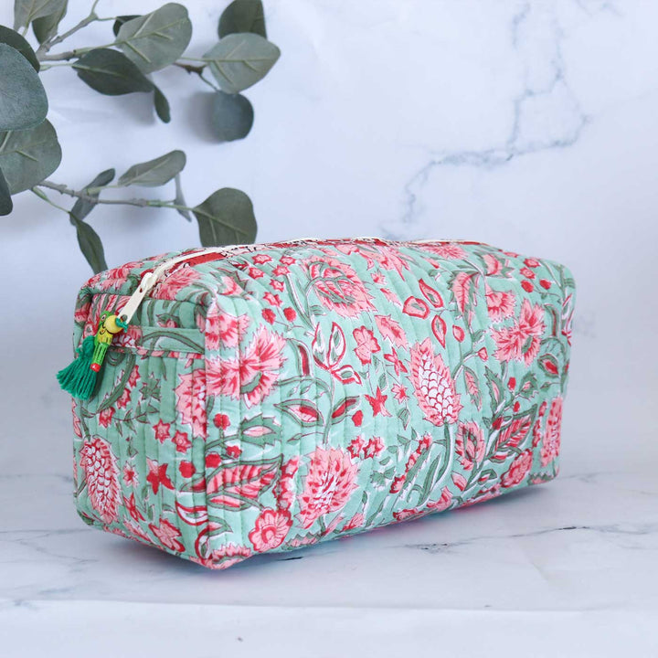 Personalized Block Printed Cotton Cosmetic Pouch