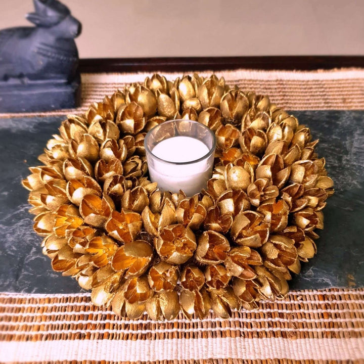 Handmade Antique Gold Centerpiece With Candle Holder | Set Of 2