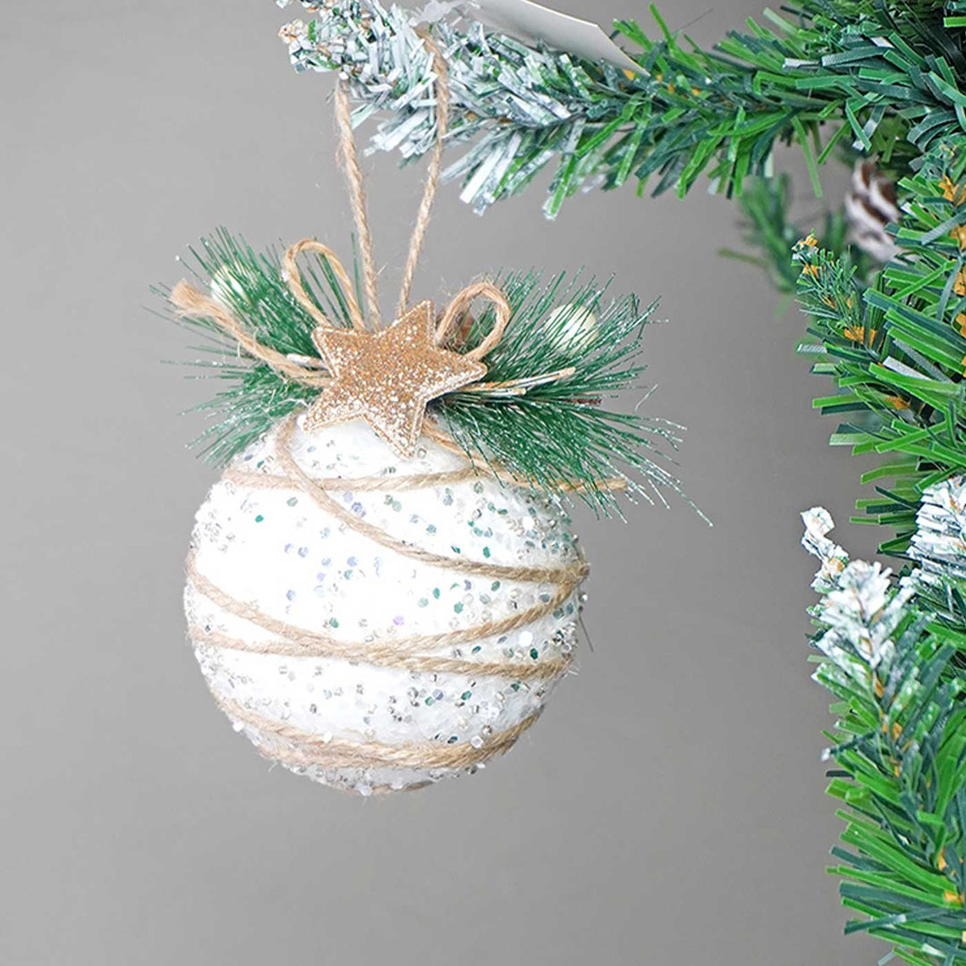 Handmade White Double Glitter Ornaments For Christmas Tree Decoration | Set Of 5