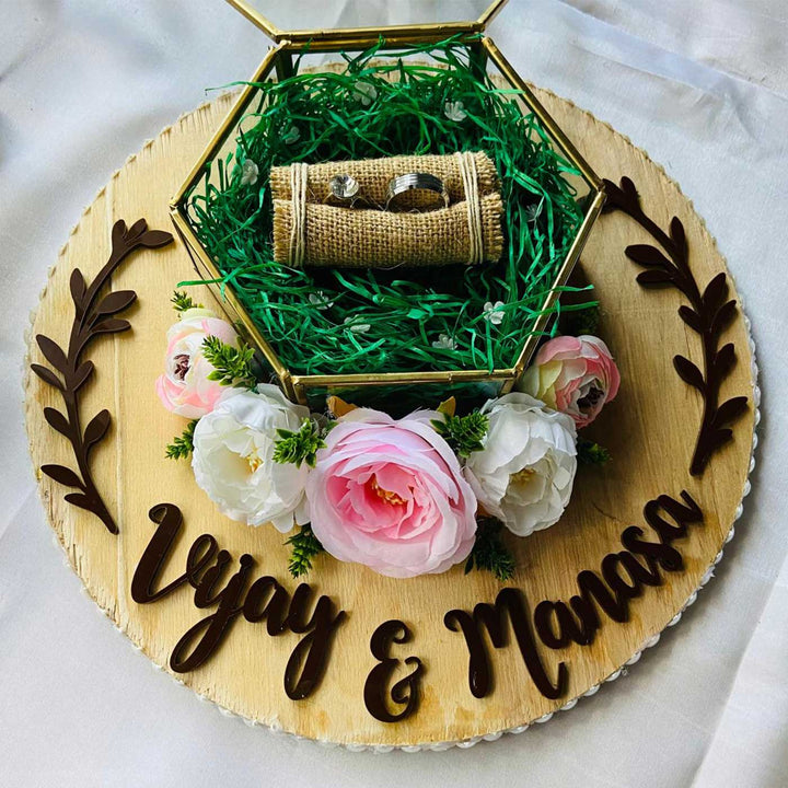 Personalized Engraved Letters Engagement Ring Wooden Platter With Ring Box