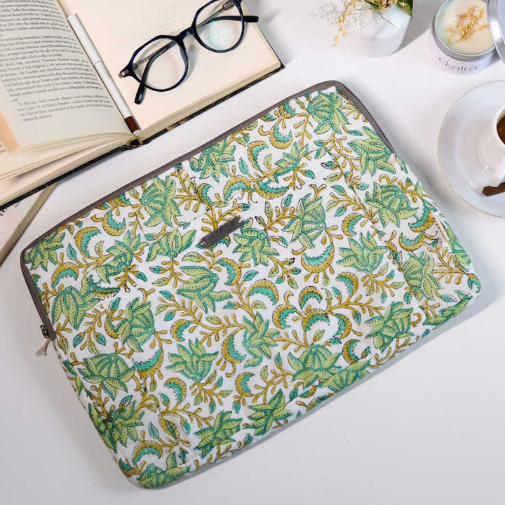 Green Floral Chevron Laptop Sleeve