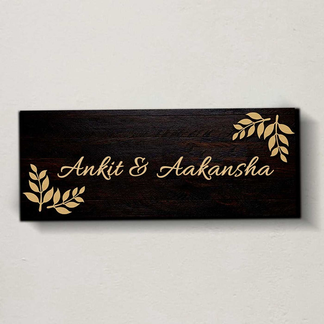 Personalized Printed Wooden Floral Nameplate For Couples