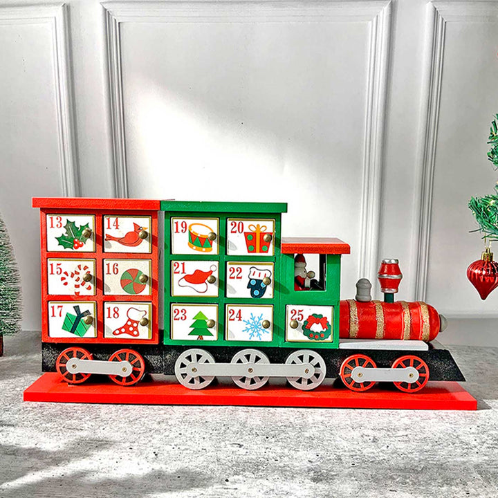 Train Shape Advent Calendar Wooden Decor For Christmas Table Decoration