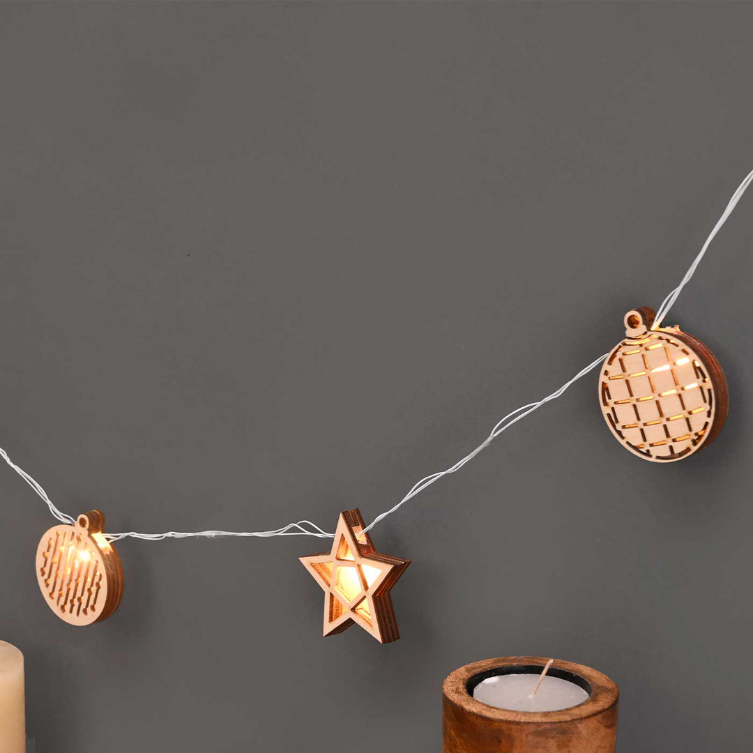 Decorative Birch Wood 3D Rio Star & Bobbles Fairy Light