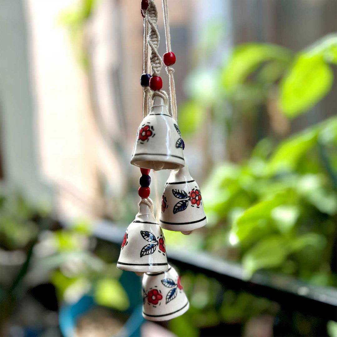 Handmade Macrame Symphony Ceramic Windchime With 4 Mini Bells