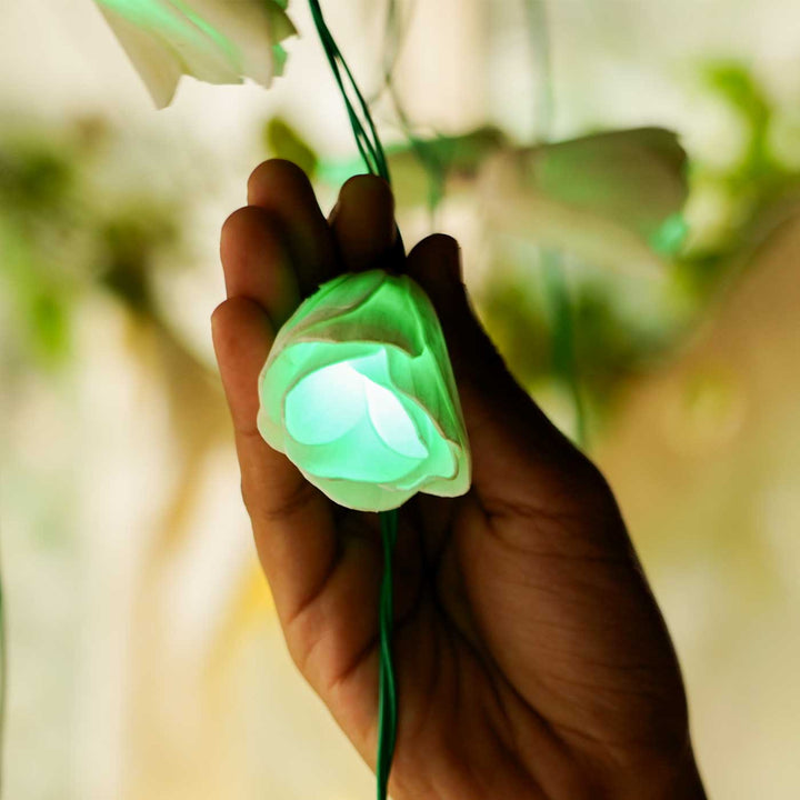 Handmade Green Sholapith Flower String Fairy Light